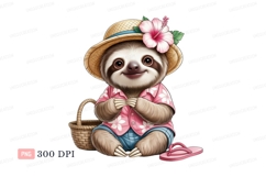 Adorable sloth wearing straw hat and floral shirt image Product Image 1