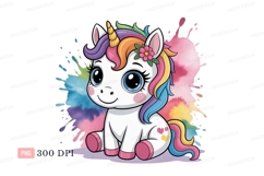 Cute unicorn with rainbow mane and flower image Product Image 1