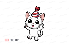 Happy white cat wearing party hat image Product Image 1