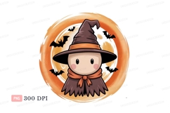 Cute witch character with bats and moon halloween Product Image 1