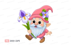 Pink gnome holding purple flower iris Product Image 1