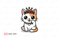 Cute cat wearing crown and flowers cartoon Product Image 1