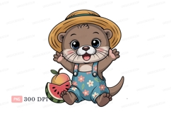 Cute otter wearing straw hat and overalls animal cartoon Product Image 1