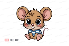 Cute brown mouse wearing blue striped shirt rodent Product Image 1
