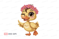 Fluffy yellow duckling wearing pink flower crown flowers Product Image 1