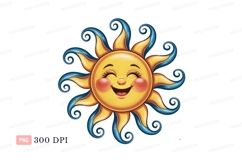 Smiling sun with blue swirls yellow Product Image 1