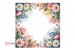 Pink white yellow floral border watercolor image Product Image 1