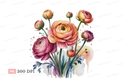 Pink orange yellow floral bouquet watercolor flowers Product Image 1