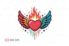 Flaming winged heart with colorful drips wings flame Product Image 1
