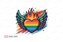 Flaming rainbow heart wings clipart P N G flame love Product Image 1