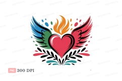 Flaming winged heart with colorful splashes wings flame Product Image 1