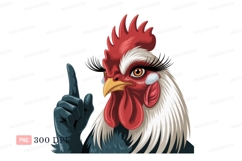 Rooster pointing finger with makeup bird poultry Product Image 1