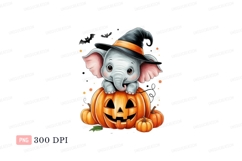 Cute elephant witch on pumpkin halloween Product Image 1