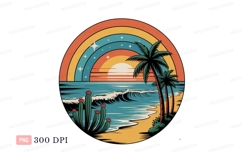 Tropical sunset beach scene with rainbow ocean waves Product Image 1