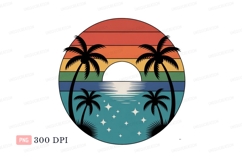 Sunset palms ocean stars retro Product Image 1