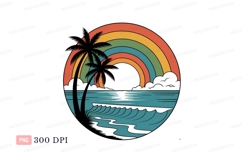 Tropical sunset rainbow ocean waves beach Product Image 1