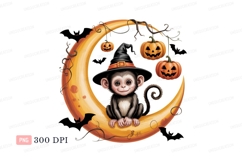 Monkey witch hat moon pumpkins bats image Product Image 1