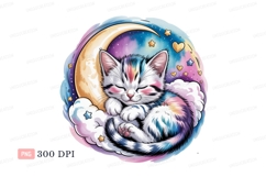 Sleeping kitten moon clouds stars image Product Image 1