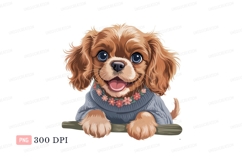 Cheerful brown puppy wearing floral sweater canine Product Image 1