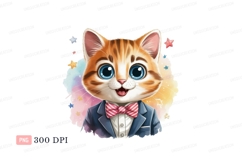 Adorable tabby cat wearing a suit and bow tie orange Product Image 1