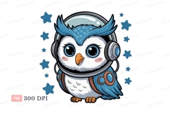 Astronaut owl with blue stars helmet headphones Product Image 1