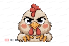 Angry chicken peeking from black background bird cartoon Product Image 1