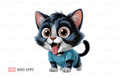 Black white cat wearing blue shirt kitten Product Image 1