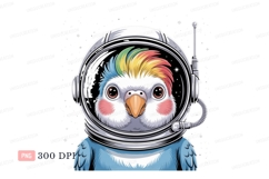 Colorful parrot astronaut in space helmet stars Product Image 1