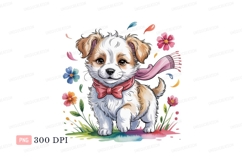Fluffy puppy wearing scarf and bow animal cute Product Image 1