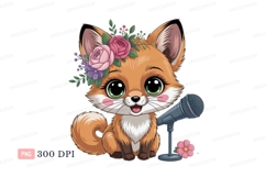 Cute fox singing with flowers and microphone image Product Image 1