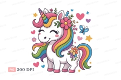Rainbow unicorn with flowers and butterfly horse fantasy Product Image 1