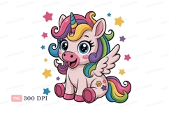 Cute unicorn with rainbow mane and wings stars Product Image 1