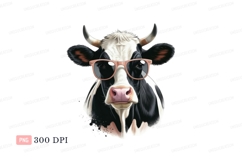 Black white cow wearing pink glasses image Product Image 1