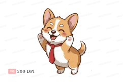 Cheerful corgi dog wearing red tie animal cartoon Product Image 1