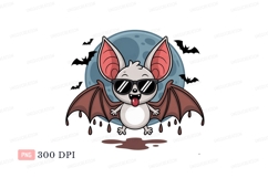 Cool bat with sunglasses and moon night cartoon Product Image 1