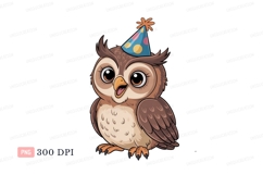Cute owl wearing party hat bird cartoon Product Image 1