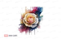 Delicate rose with vibrant watercolor splash flower Product Image 1