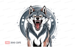 Fierce wolf snarling moon background clipart P N G Product Image 1
