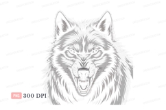Fierce wolf snarling monochrome animal teeth Product Image 1
