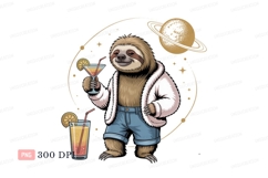 Sloth holding cocktail in space planet stars Product Image 1