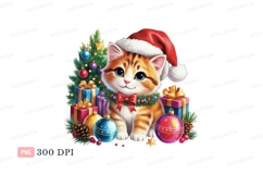 Adorable kitten wearing santa hat surrounded by christmas de Product Image 1