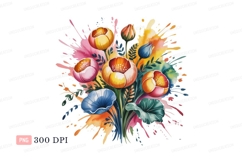 Vibrant floral bouquet watercolor splashes flowers Product Image 1
