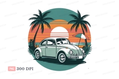 Vintage car beach sunset palm trees image Product Image 1