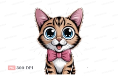 Cute tabby cat with big blue eyes and pink bow image Product Image 1