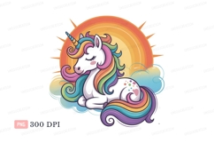 Black unicorn rainbow mane clouds sun tail horn Product Image 1