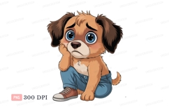 Sad puppy wearing jeans and sneakers blue Product Image 1