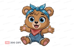Cute bear wearing bandana overalls cartoon animal Product Image 1