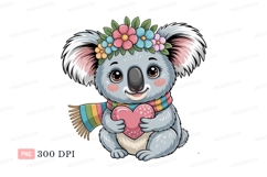 Cute koala wearing flowers and scarf holding heart Product Image 1