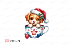Adorable puppy wearing Christmas hat in festive cup Product Image 1