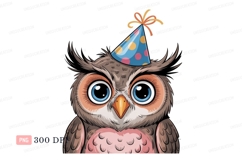 Owl wearing party hat bird blue Product Image 1